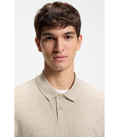 Boss Floral Jacquard Polo Shirt In A Cotton Blend Light Grey