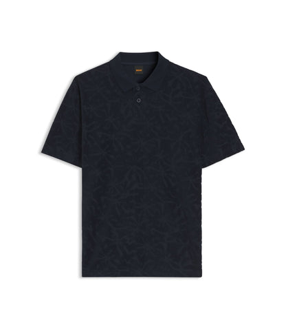 Boss Floral Jacquard Polo Shirt In A Cotton Blend Dark Blue
