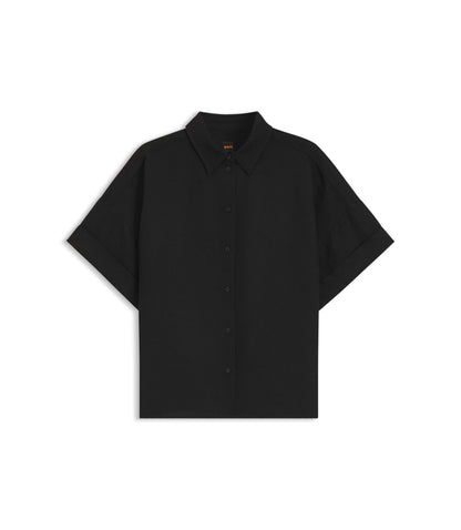 Boss Regular Fit Blouse With Rolled Cuffs Black Women's