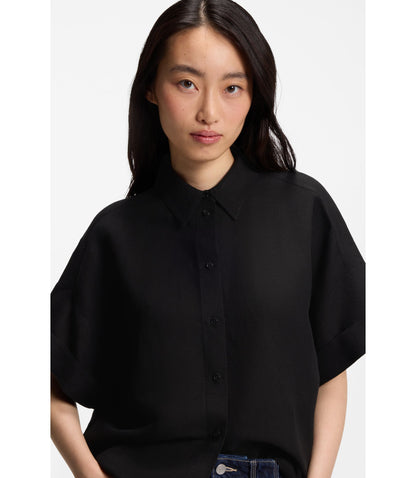 Boss Regular Fit Blouse With Rolled Cuffs Black Women's