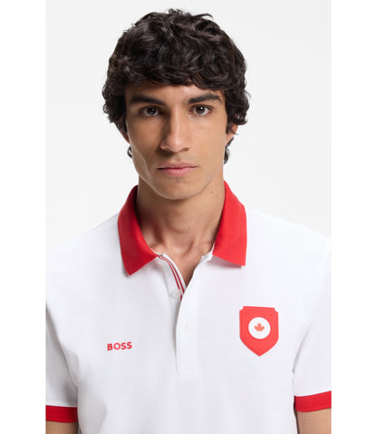 Boss Paddy Polo Shirt With Country Flag Canada White