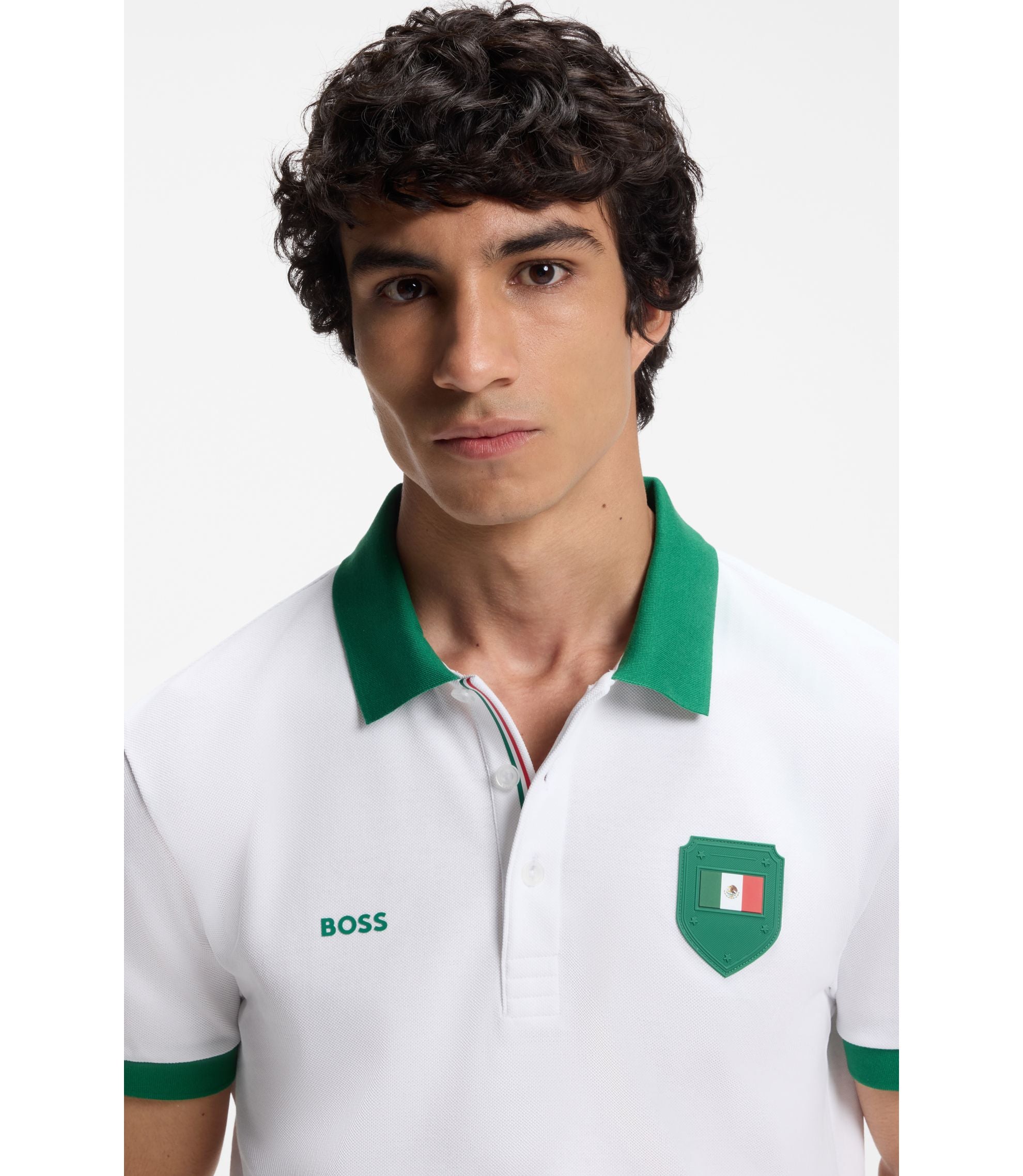 Boss Paddy Polo Shirt With Country Flag Mexico White