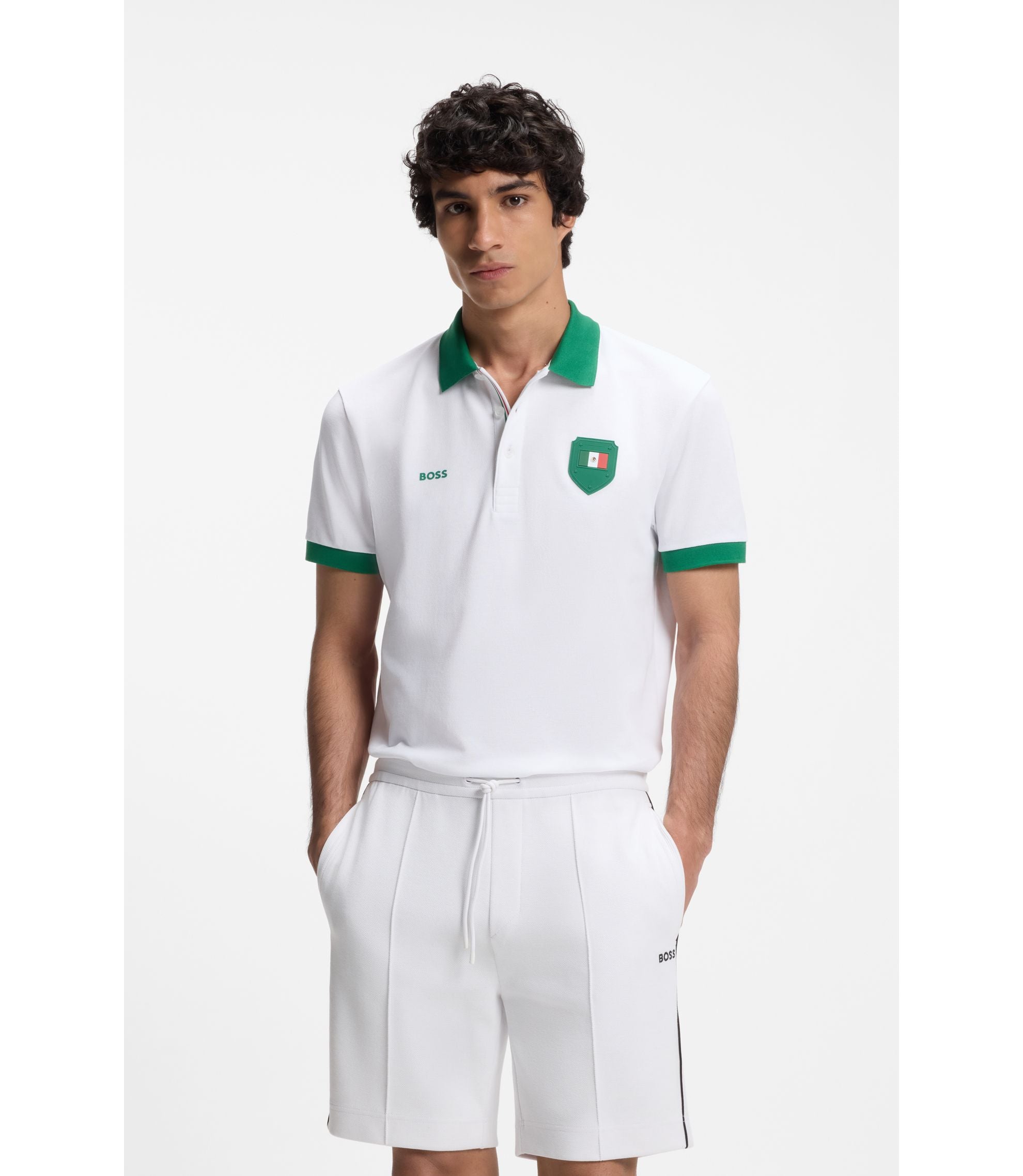 Boss Paddy Polo Shirt With Country Flag Mexico White