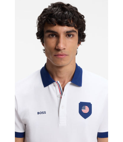 Boss Paddy Polo Shirt With Country Flag Usa White
