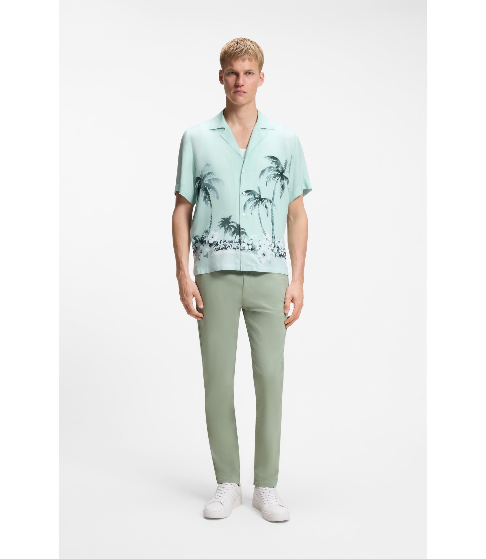 Boss Tapered Fit Chinos In A Structured Cotton Light Green