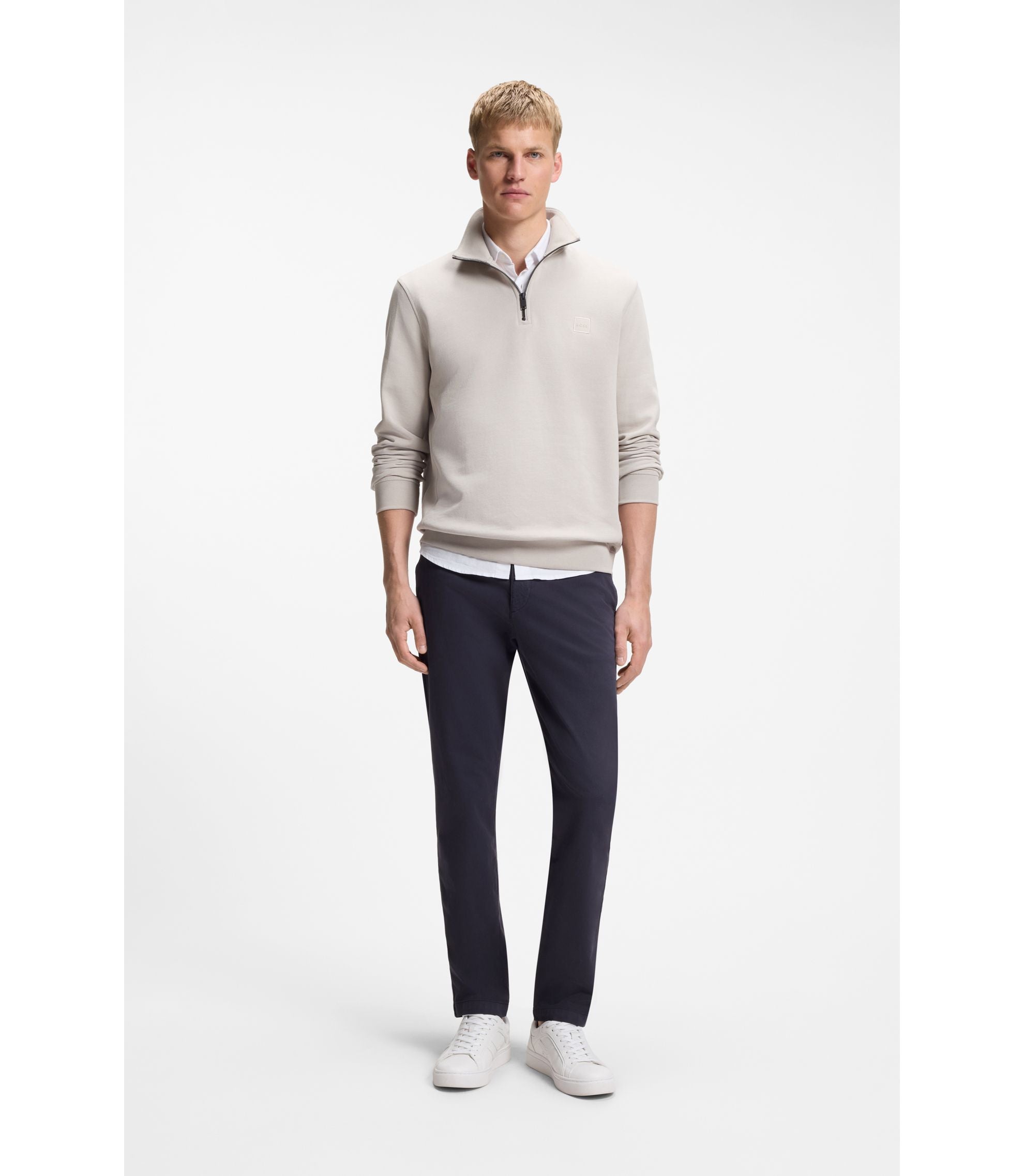 Boss Tapered Fit Chinos In A Structured Cotton Dark Blue