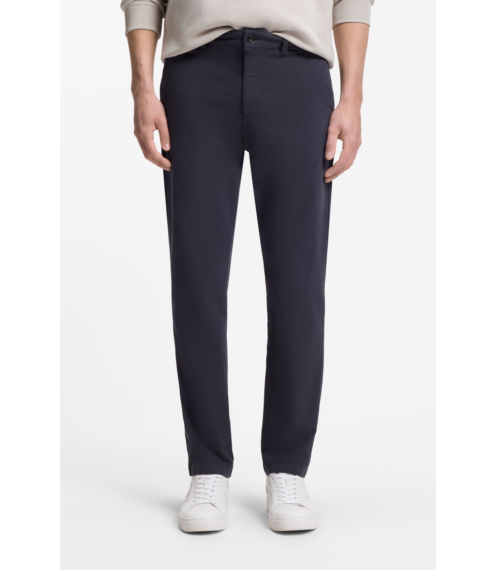Boss Tapered Fit Chinos In A Structured Cotton Dark Blue