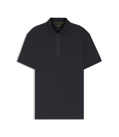 Boss Framed Zip Polo Shirt In Waffle Jacquard Dark Blue