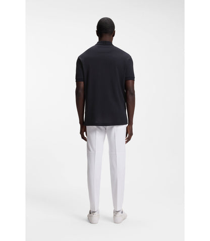 Boss Framed Zip Polo Shirt In Waffle Jacquard Dark Blue