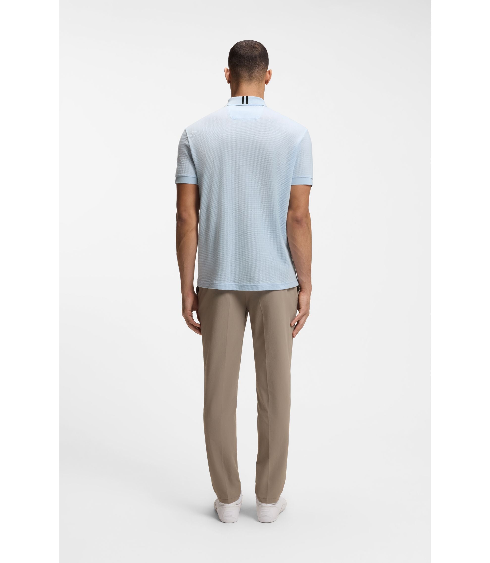 Boss Framed Zip Polo Shirt In Waffle Jacquard Light Blue