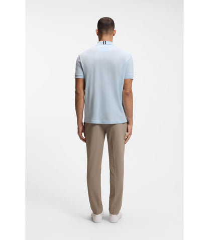 Boss Framed Zip Polo Shirt In Waffle Jacquard Light Blue