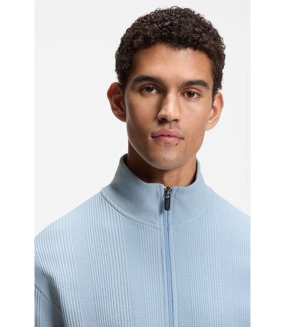 Boss Cotton Blend Jacket With Waffle Structure Light Blue