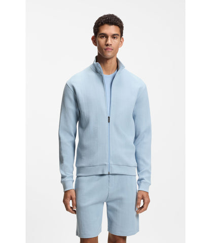 Boss Cotton Blend Jacket With Waffle Structure Light Blue