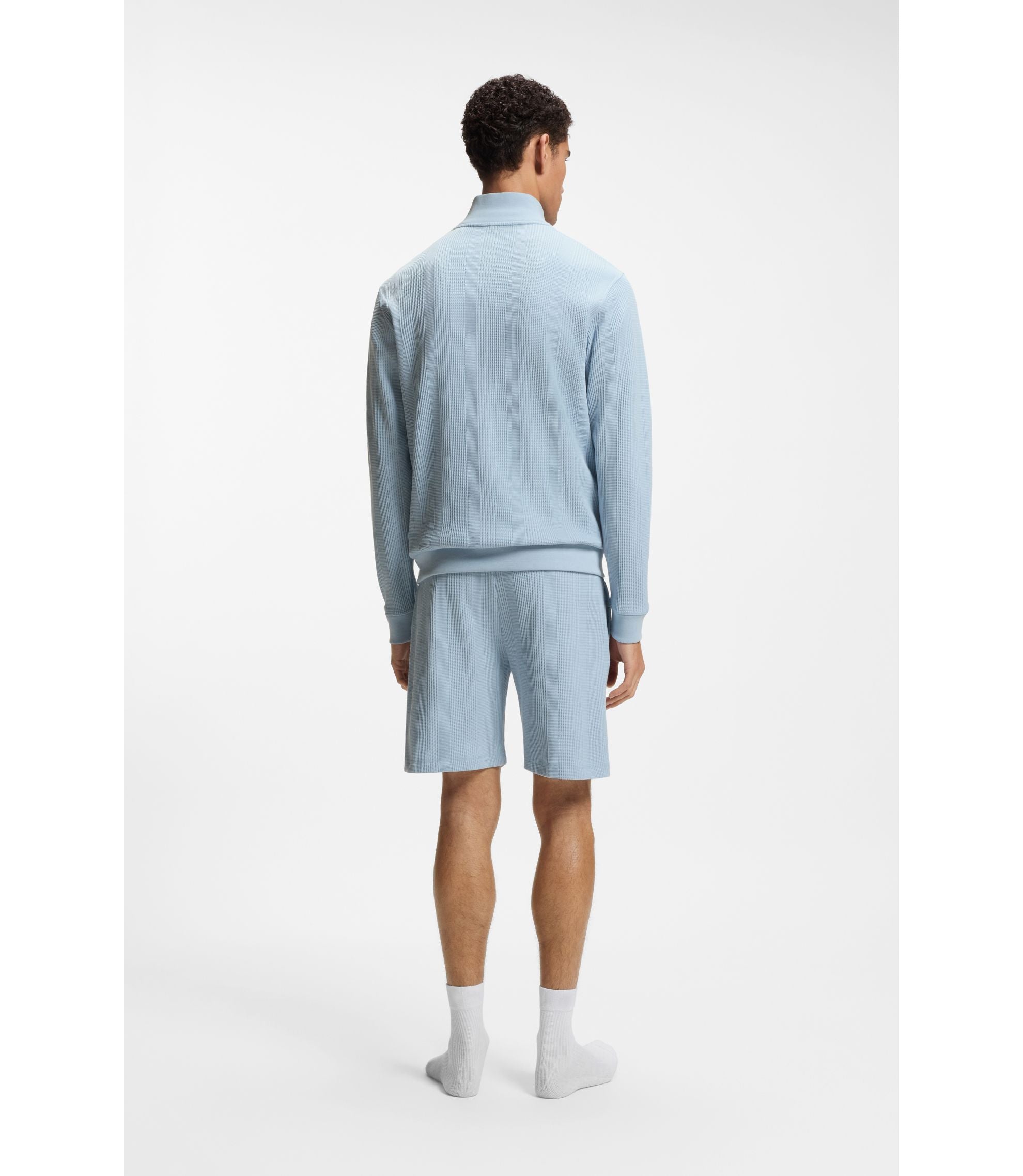 Boss Cotton Blend Jacket With Waffle Structure Light Blue