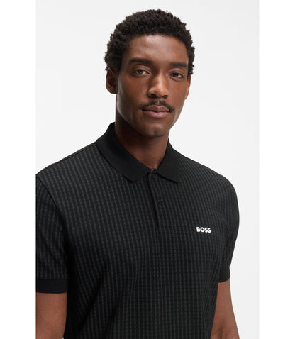 Boss Cotton Piqu Polo Shirt With All Over Print Black