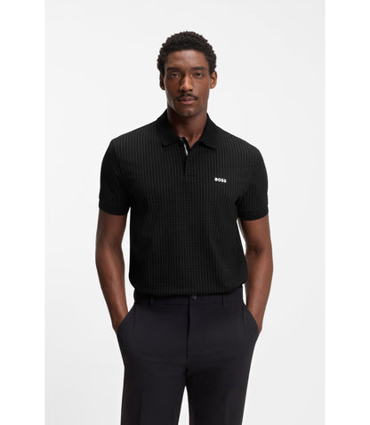 Boss Cotton Piqu Polo Shirt With All Over Print Black