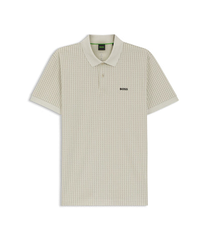 Boss Cotton Piqu Polo Shirt With All Over Print Light Beige