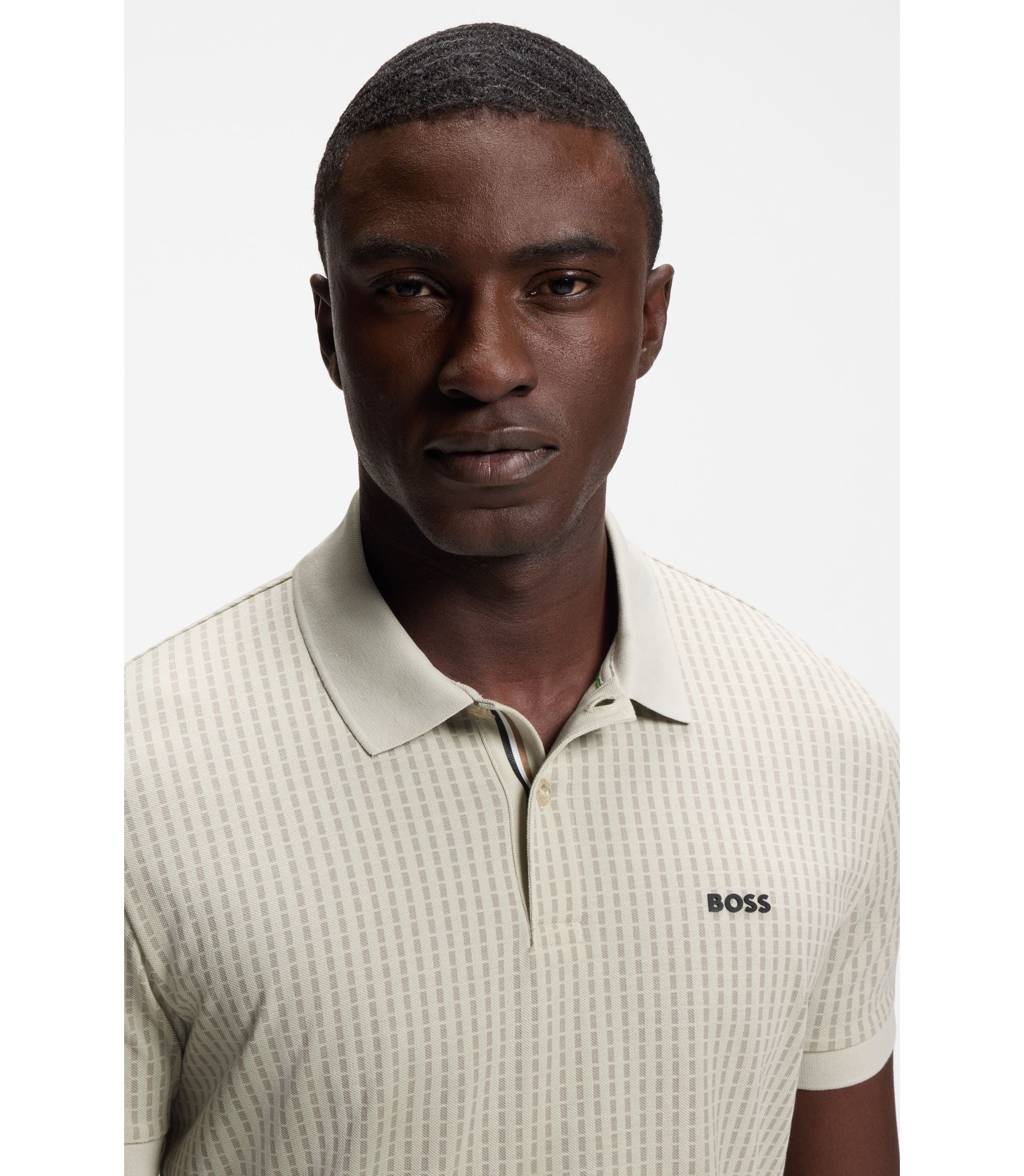 Boss Cotton Piqu Polo Shirt With All Over Print Light Beige
