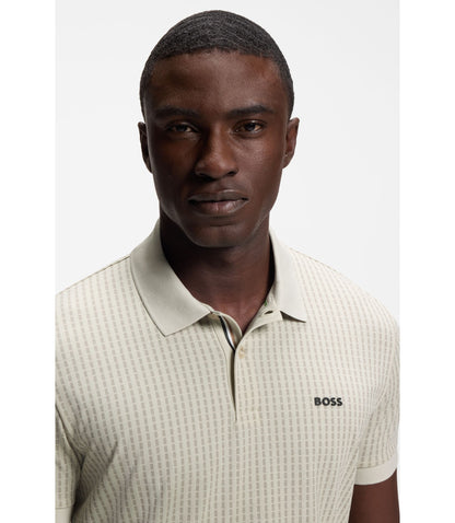 Boss Cotton Piqu Polo Shirt With All Over Print Light Beige