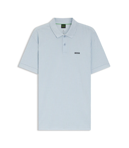 Boss Cotton Piqu Polo Shirt With All Over Print Light Blue