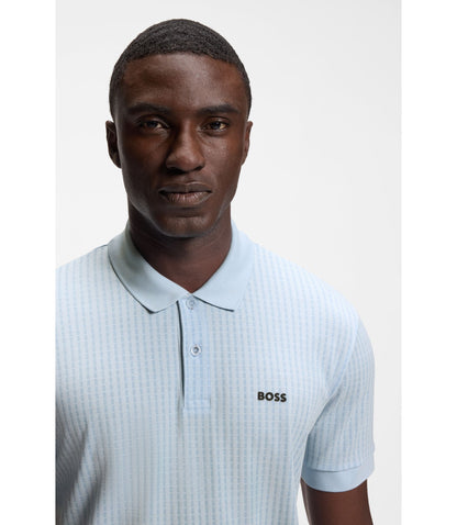 Boss Cotton Piqu Polo Shirt With All Over Print Light Blue