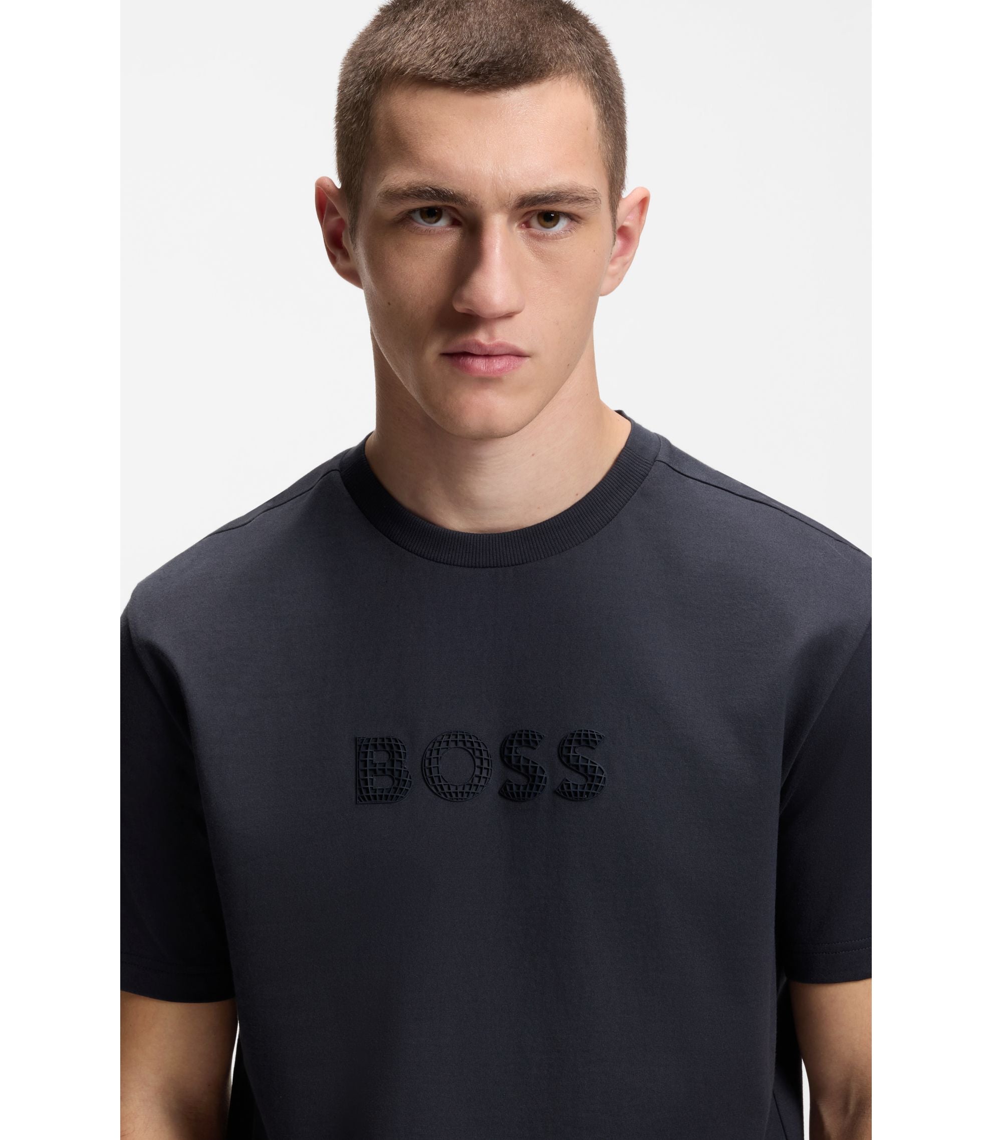Boss Cotton Jersey T Shirt With Golf Inspired Logo Dark Blue