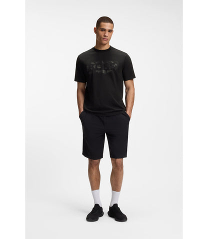 Boss Logo Artwork T Shirt In Stretch Cotton Black