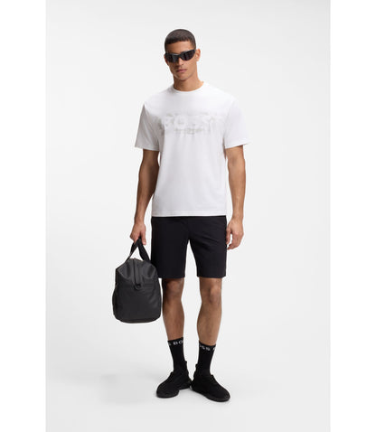 Boss Logo Artwork T Shirt In Stretch Cotton White