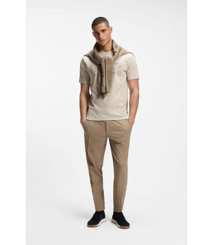 Boss Logo Artwork T Shirt In Stretch Cotton Light Beige