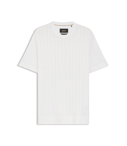 Boss Cable Knit T Shirt In Cotton And Silk White