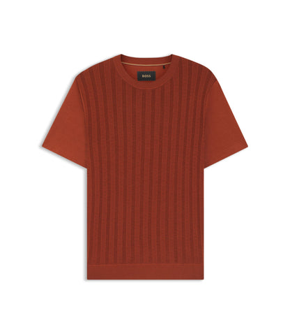 Boss Cable Knit T Shirt In Cotton And Silk Brown