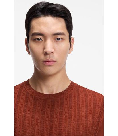 Boss Cable Knit T Shirt In Cotton And Silk Brown