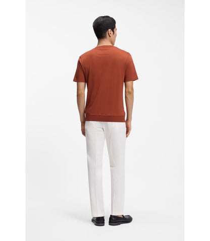 Boss Cable Knit T Shirt In Cotton And Silk Brown