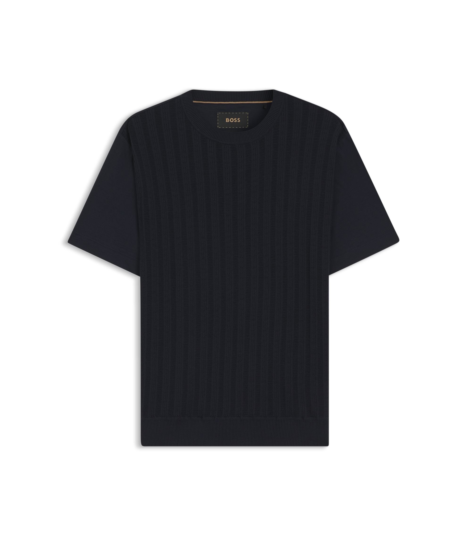 Boss Cable Knit T Shirt In Cotton And Silk Dark Blue