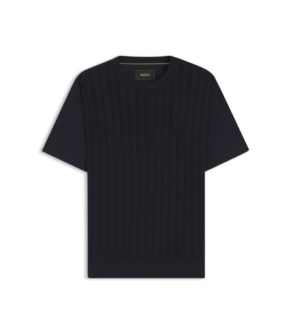 Boss Cable Knit T Shirt In Cotton And Silk Dark Blue