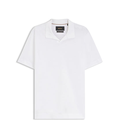 Boss Cotton Linen Polo Shirt With Johnny Collar White