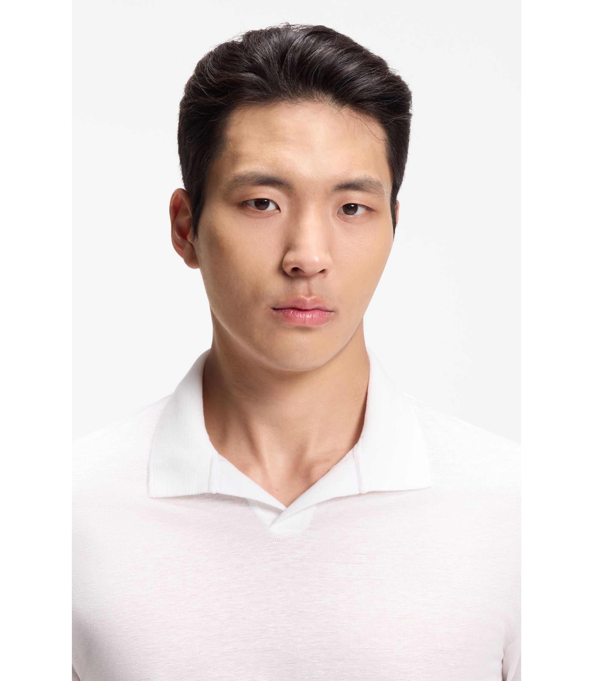 Boss Cotton Linen Polo Shirt With Johnny Collar White