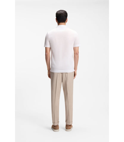 Boss Cotton Linen Polo Shirt With Johnny Collar White