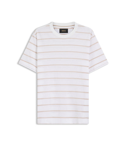 Boss Cotton Linen T Shirt With Horizontal Stripe White