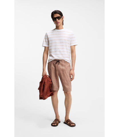 Boss Cotton Linen T Shirt With Horizontal Stripe White