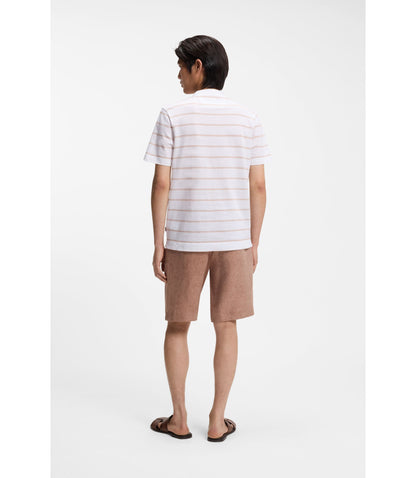 Boss Cotton Linen T Shirt With Horizontal Stripe White