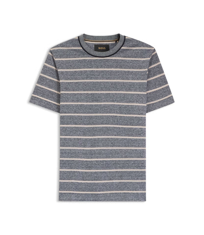 Boss Cotton Linen T Shirt With Horizontal Stripe Dark Blue