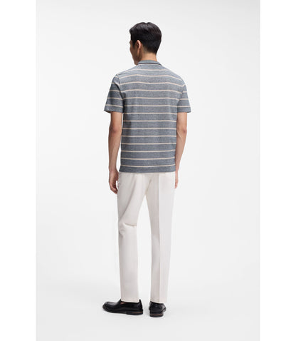 Boss Cotton Linen T Shirt With Horizontal Stripe Dark Blue
