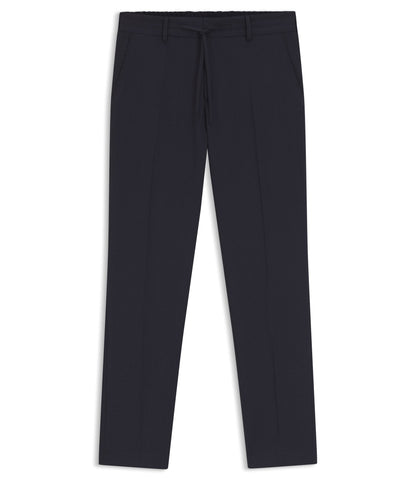 Boss Patterned Slim Fit Trousers In A Wool Blend Dark Blue