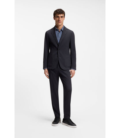 Boss Patterned Slim Fit Trousers In A Wool Blend Dark Blue