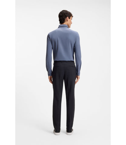 Boss Patterned Slim Fit Trousers In A Wool Blend Dark Blue