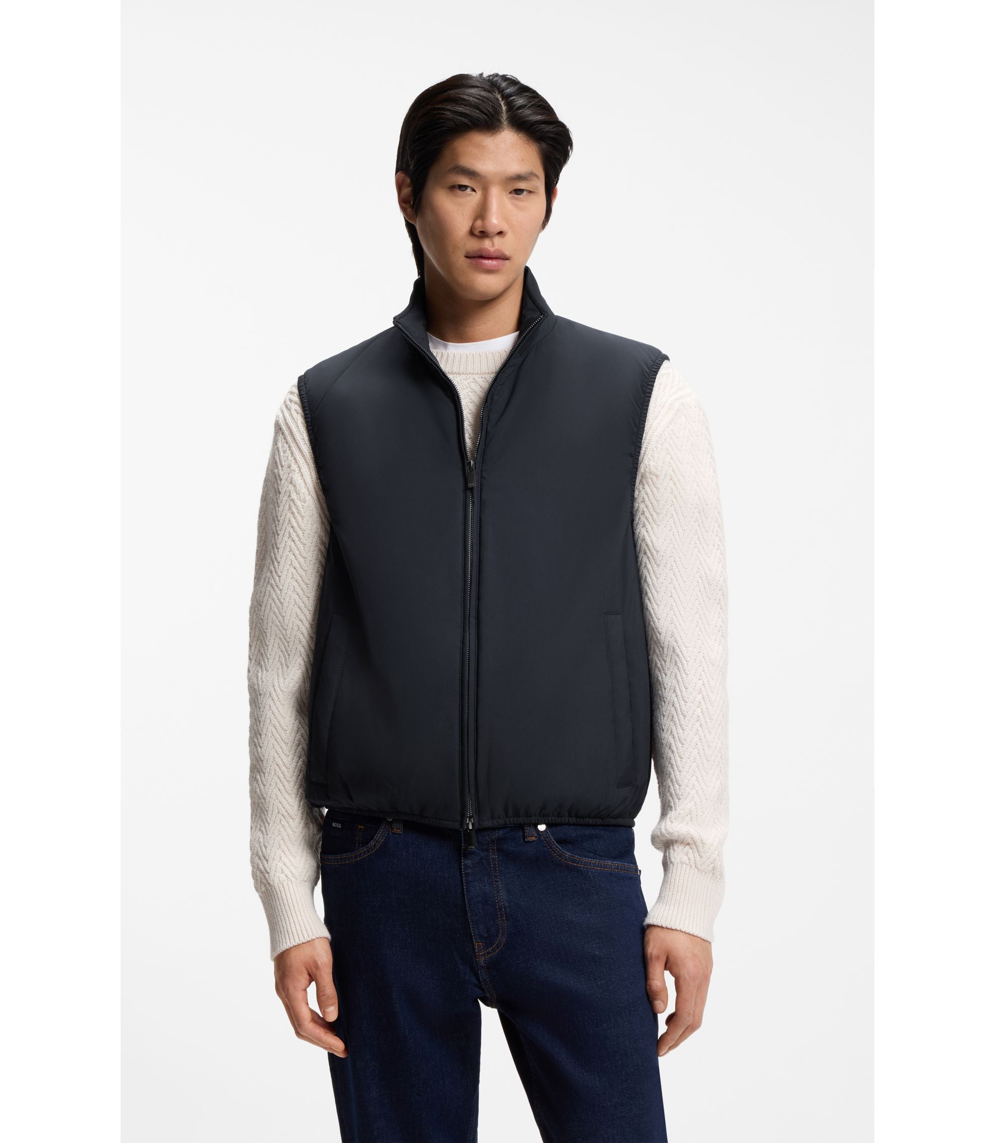 Boss Knit Trim Gilet With Water Repellent Finish Dark Blue