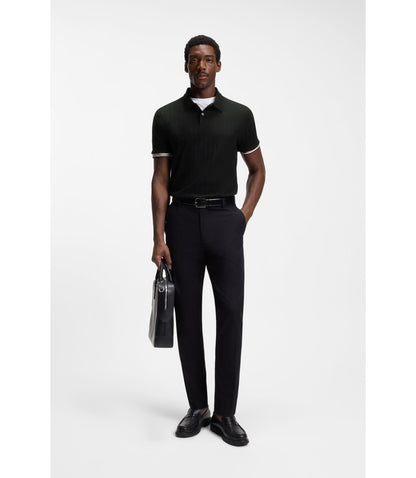 Boss Vertical Stripe Polo Shirt In Mercerised Cotton Black