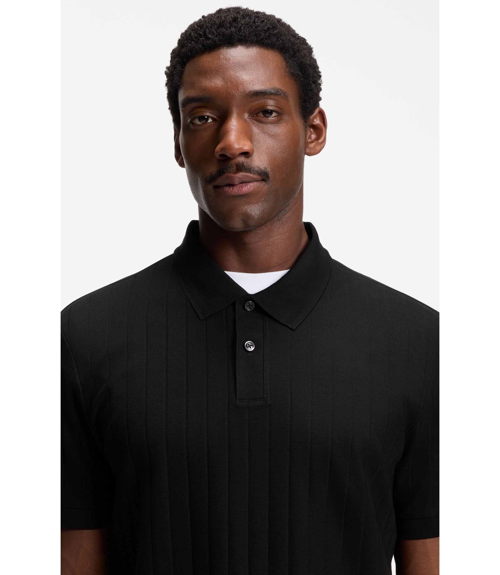 Boss Vertical Stripe Polo Shirt In Mercerised Cotton Black