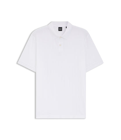Boss Vertical Stripe Polo Shirt In Mercerised Cotton White